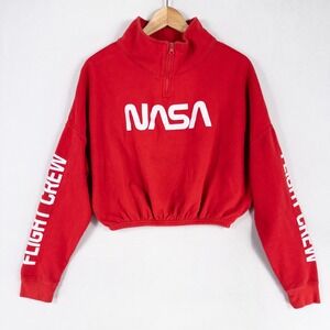 Chemistry Nasa Sweatshirt Juniors Sz Medium Red Pullover 1/4 Zip Cropped Casual